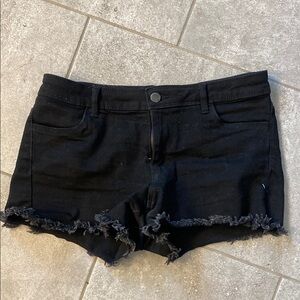 Black Jean Shorts with Frayed Hem